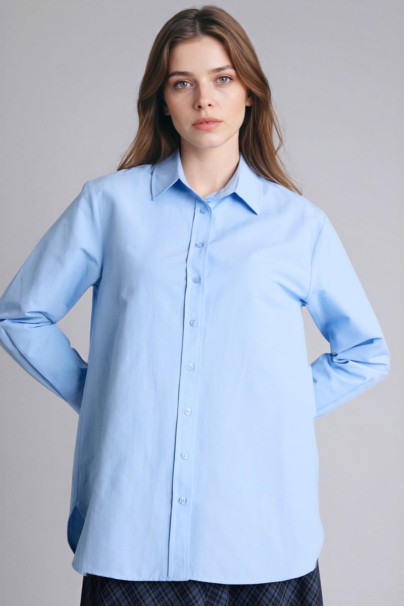 DeFacto Blue Woman Regular Fit Poplin Long Sleeve Tunic Casual - Image 3
